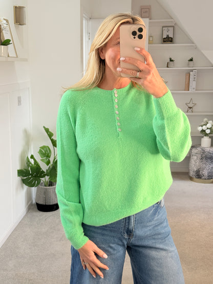 Spring Green Alpaca Mix Button Jumper