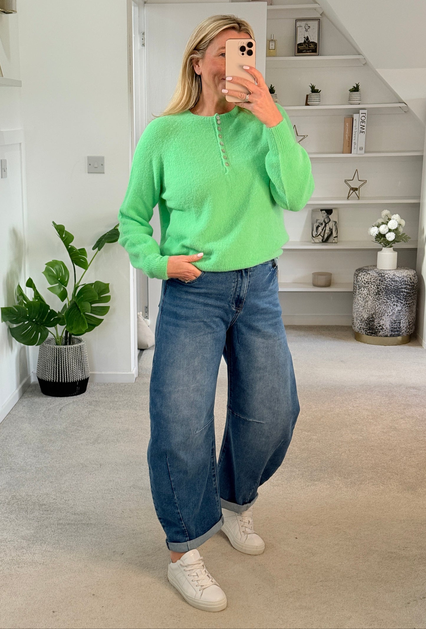 Spring Green Alpaca Mix Button Jumper