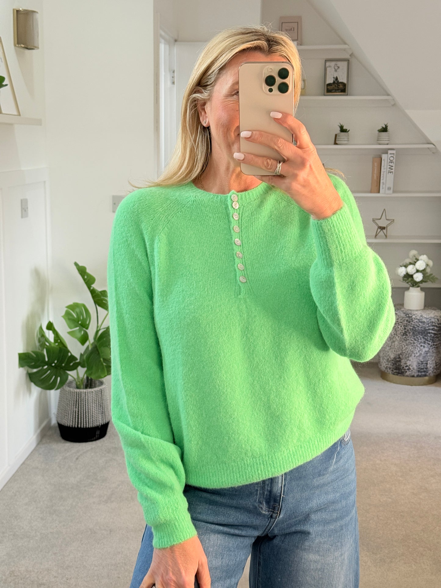 Spring Green Alpaca Mix Button Jumper