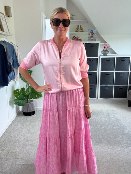 Pink/Lilac Leopard Tiered Cotton Skirt