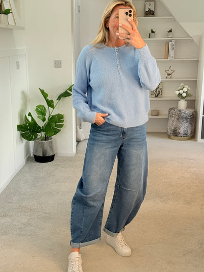 Cornflower Blue Alpaca Mix Button Jumper