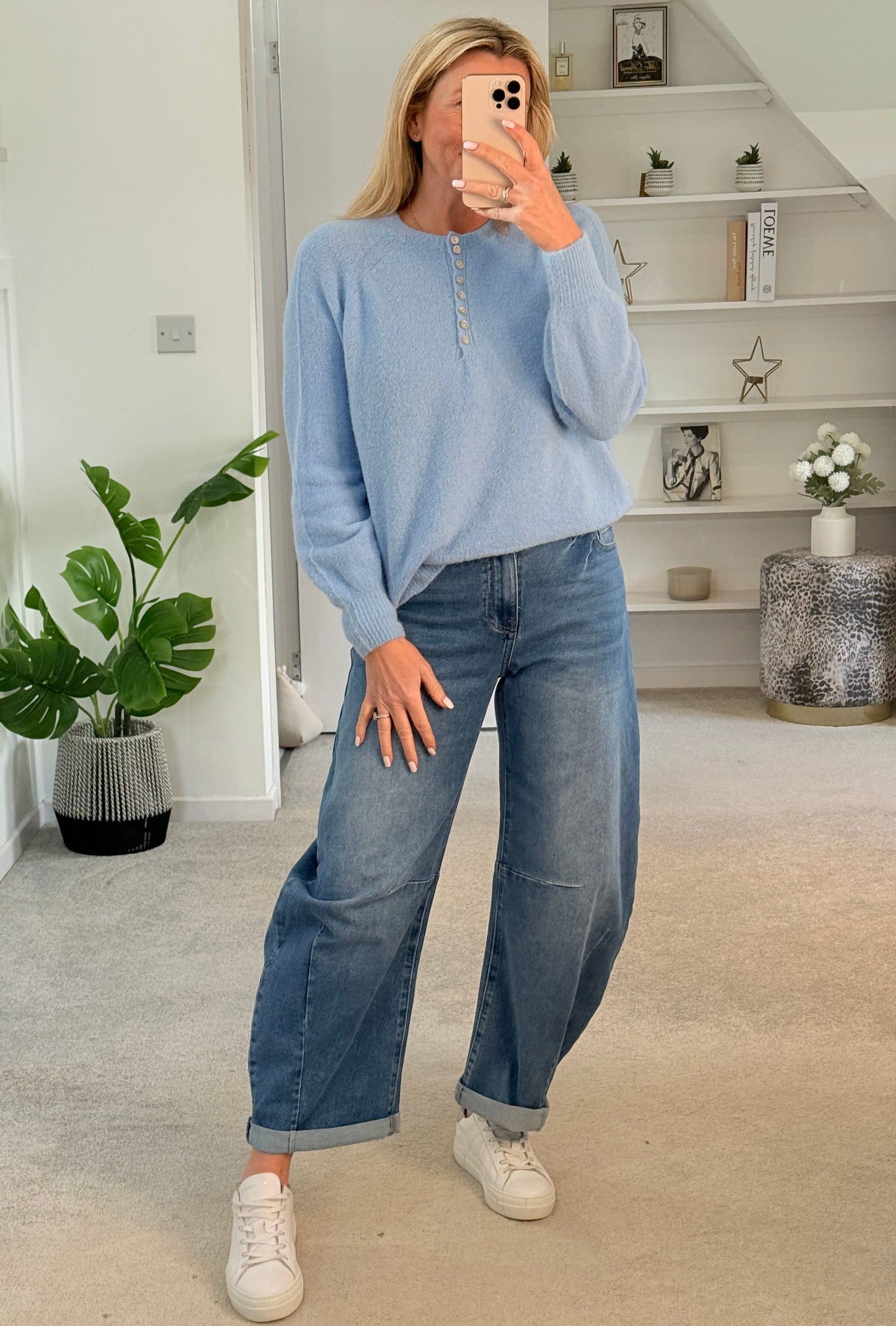 Cornflower Blue Alpaca Mix Button Jumper