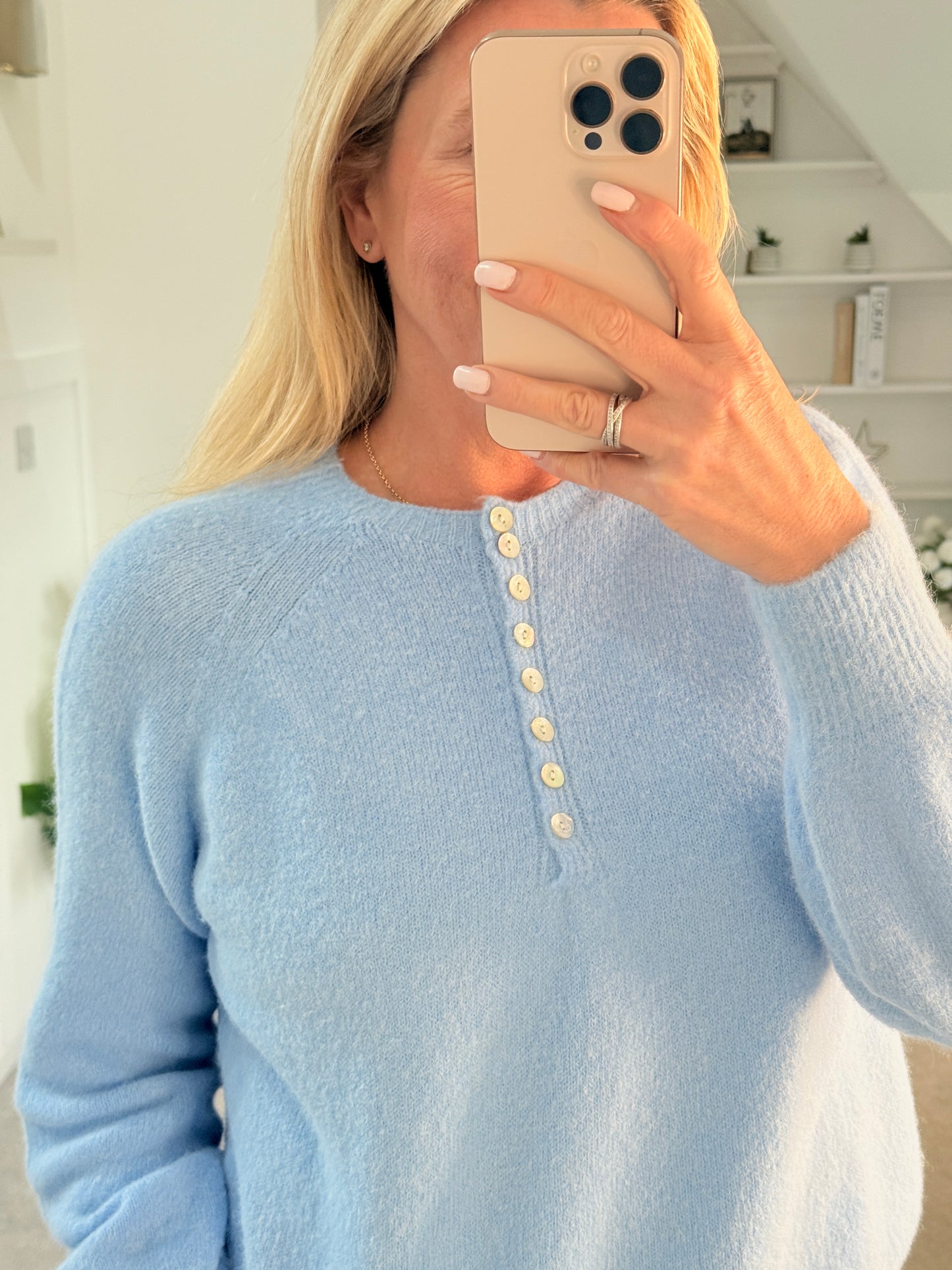 Cornflower Blue Alpaca Mix Button Jumper