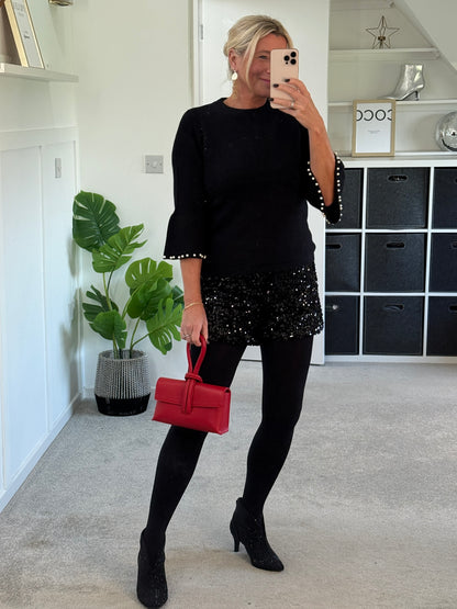 Black Pearl Flute Sleeve Jumper