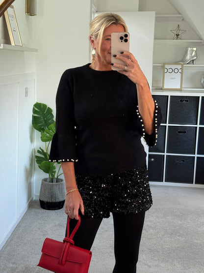 Black Pearl Flute Sleeve Jumper