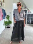 Charcoal Grey Cotton Pocket Maxi Skirt
