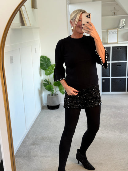 Black Pearl Flute Sleeve Jumper