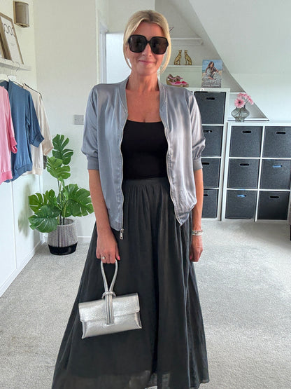 Charcoal Grey Cotton Pocket Maxi Skirt