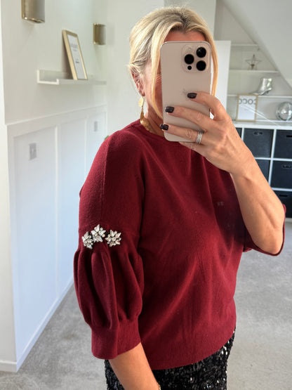 Burgundy Diamanté Sleeve Jumper