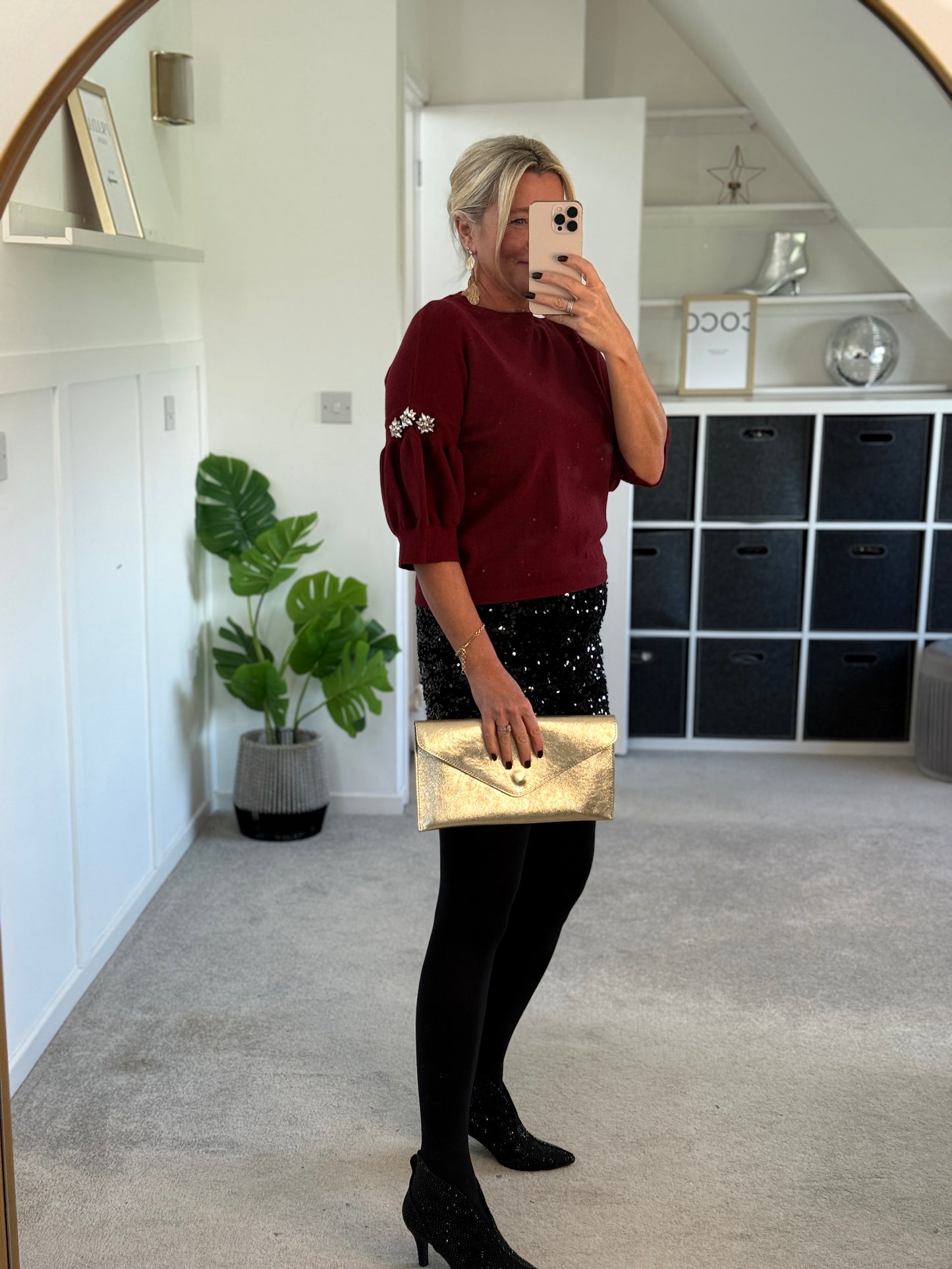 Burgundy Diamanté Sleeve Jumper