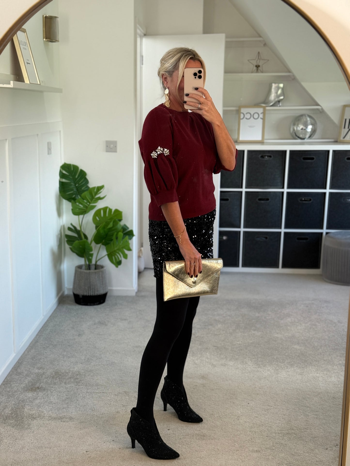 Burgundy Diamanté Sleeve Jumper