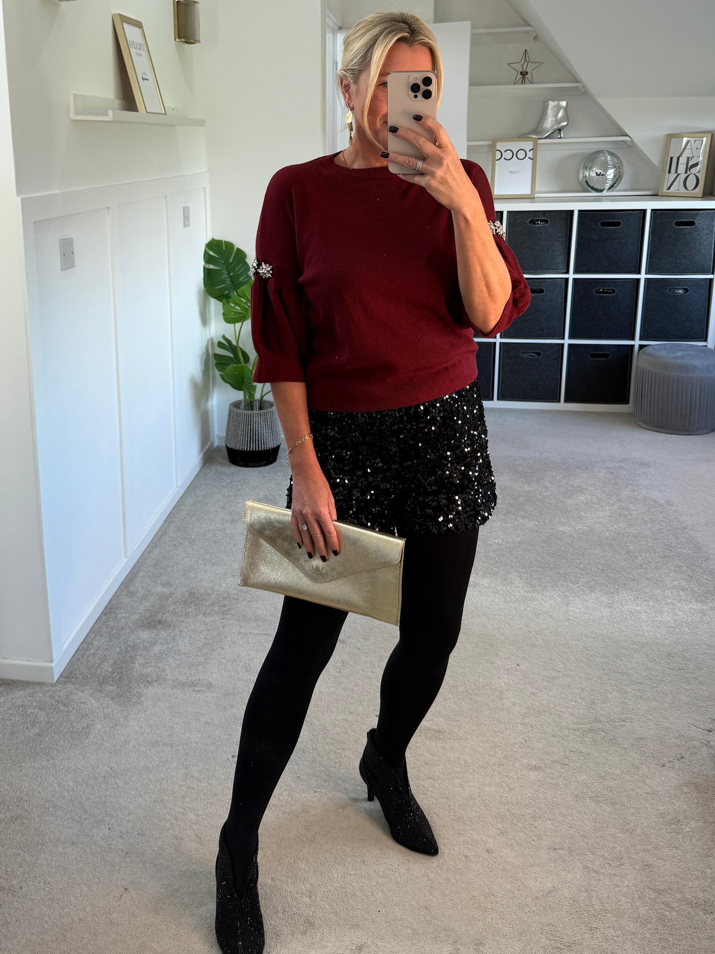 Burgundy Diamanté Sleeve Jumper