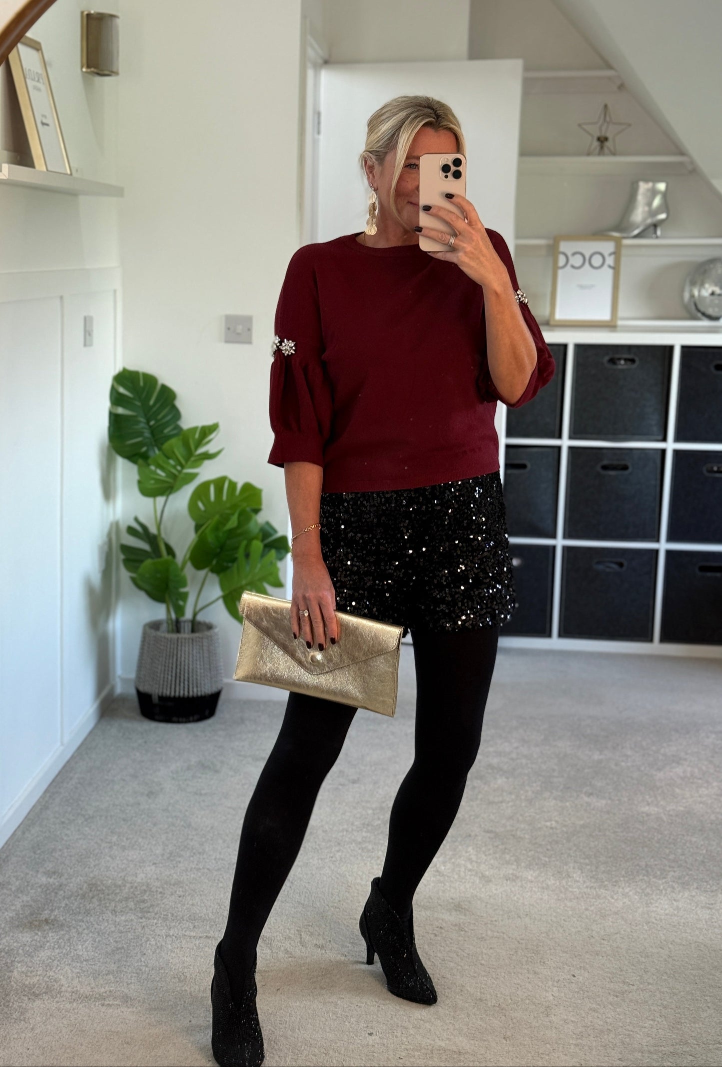Burgundy Diamanté Sleeve Jumper