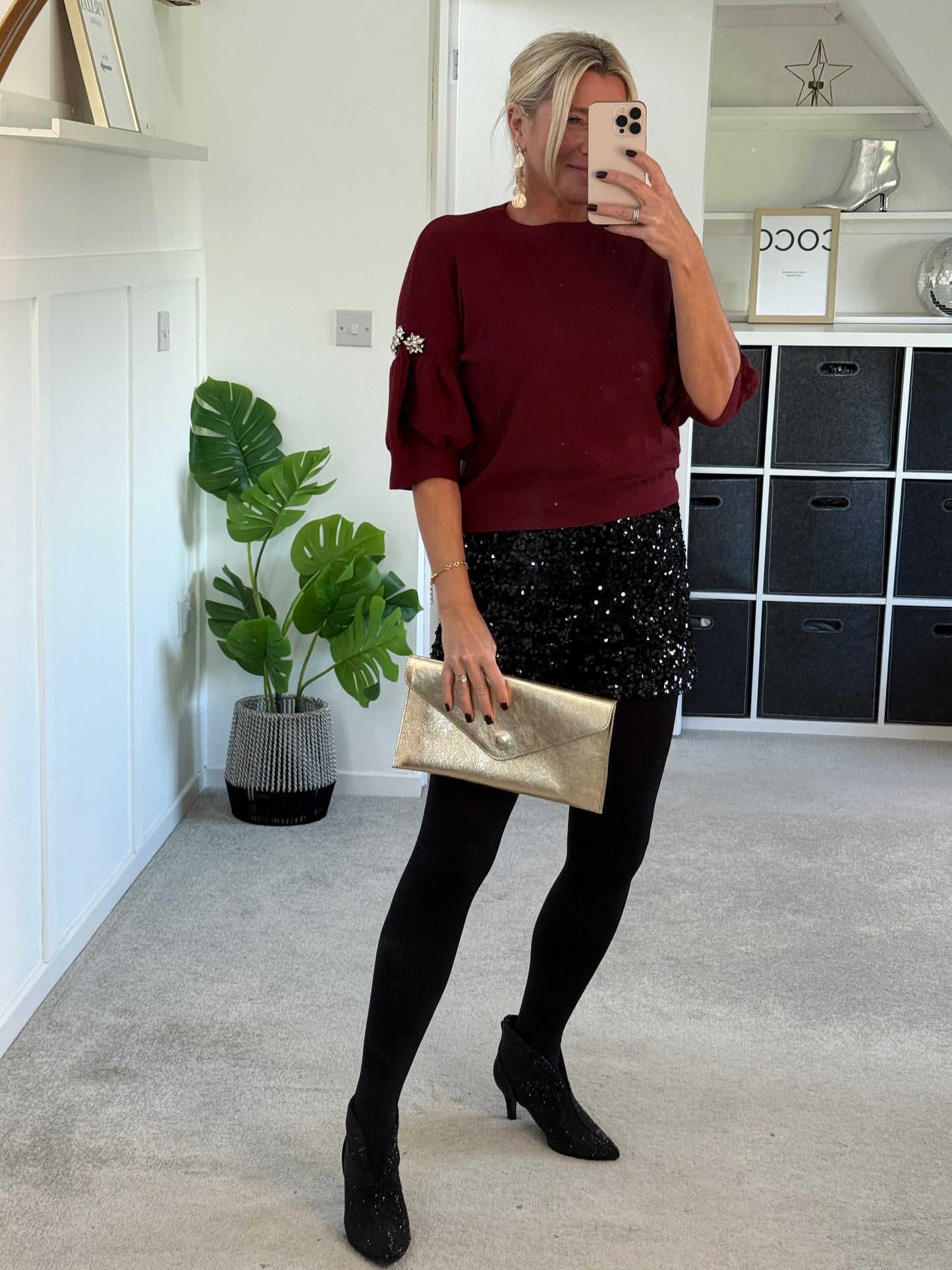Burgundy Diamanté Sleeve Jumper