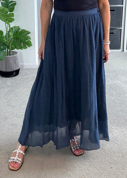 Navy Cotton Pocket Maxi Skirt