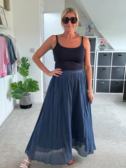 Navy Cotton Pocket Maxi Skirt