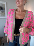 Neon Pink/Oatmeal Leopard Cardigan