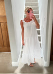 White Frill Shoulder Cheesecloth Dress