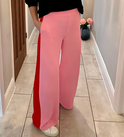 Camel/Black Stripe Wide Leg Trousers