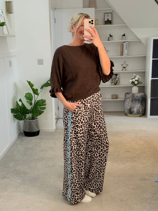 Chocolate Frill Sleeve Batwing Jumper