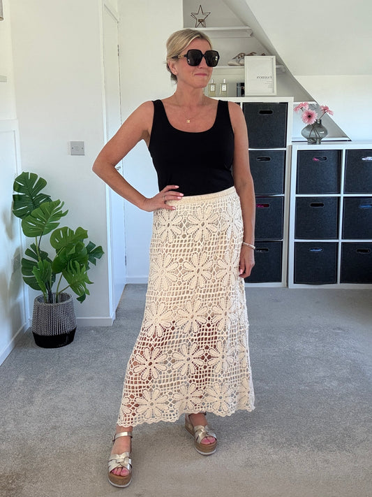 Stone Crochet Maxi Skirt