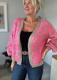 Neon Pink/Oatmeal Leopard Cardigan