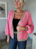 Neon Pink/Oatmeal Leopard Cardigan