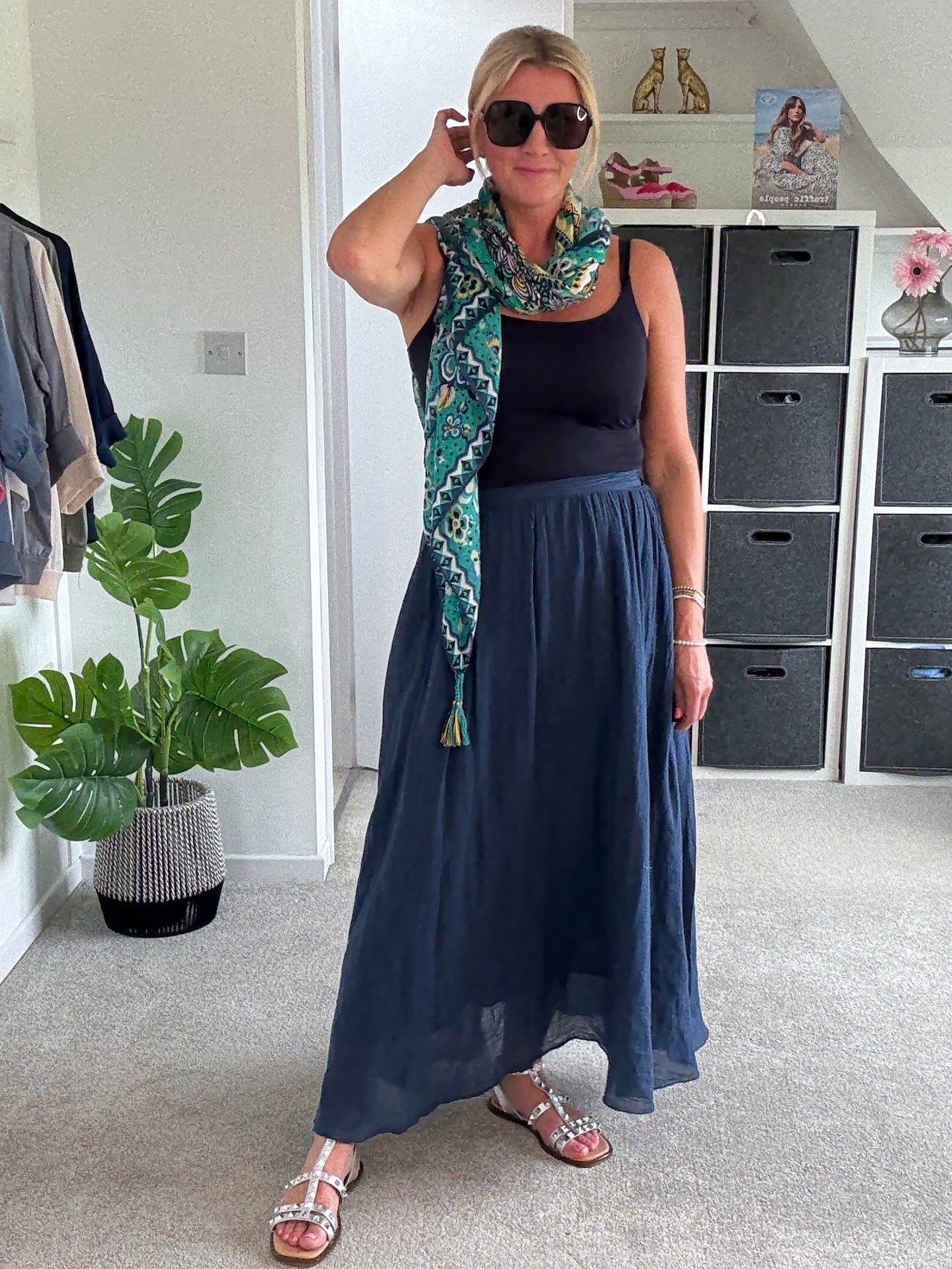 Navy Cotton Pocket Maxi Skirt