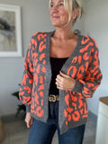 Neon Orange/Charcoal Leopard Cardigan