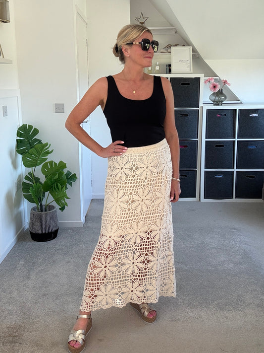 Stone Crochet Maxi Skirt