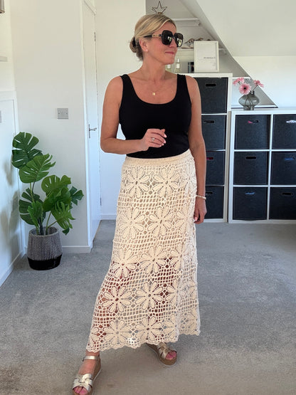 Stone Crochet Maxi Skirt
