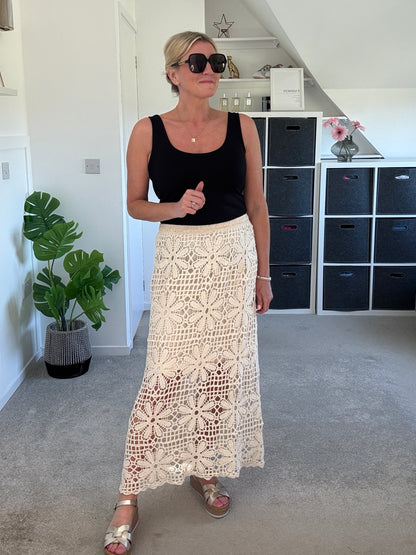 Stone Crochet Maxi Skirt