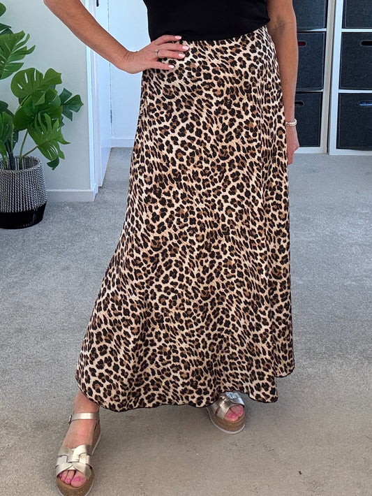 Leopard Print Floaty Satin Slip Skirt