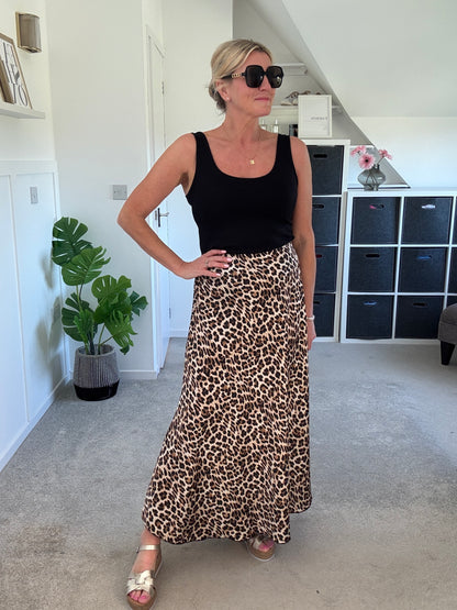 Leopard Print Floaty Satin Slip Skirt