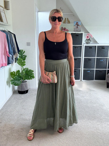 Khaki Cotton Pocket Maxi Skirt