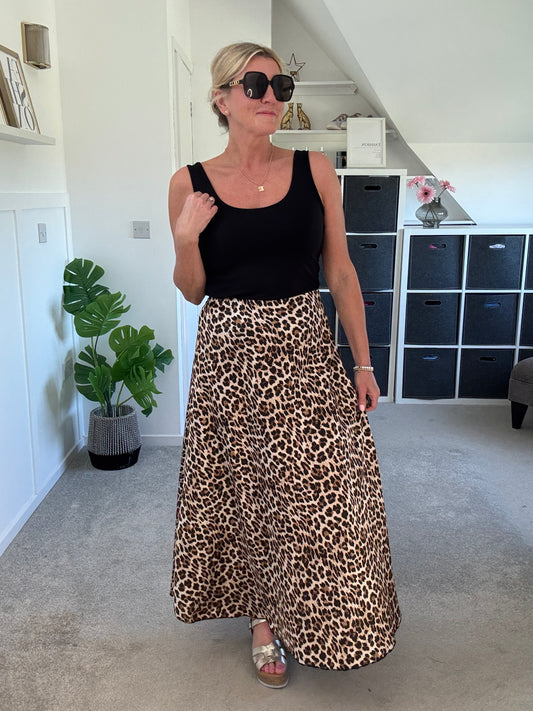 Leopard Print Floaty Satin Slip Skirt