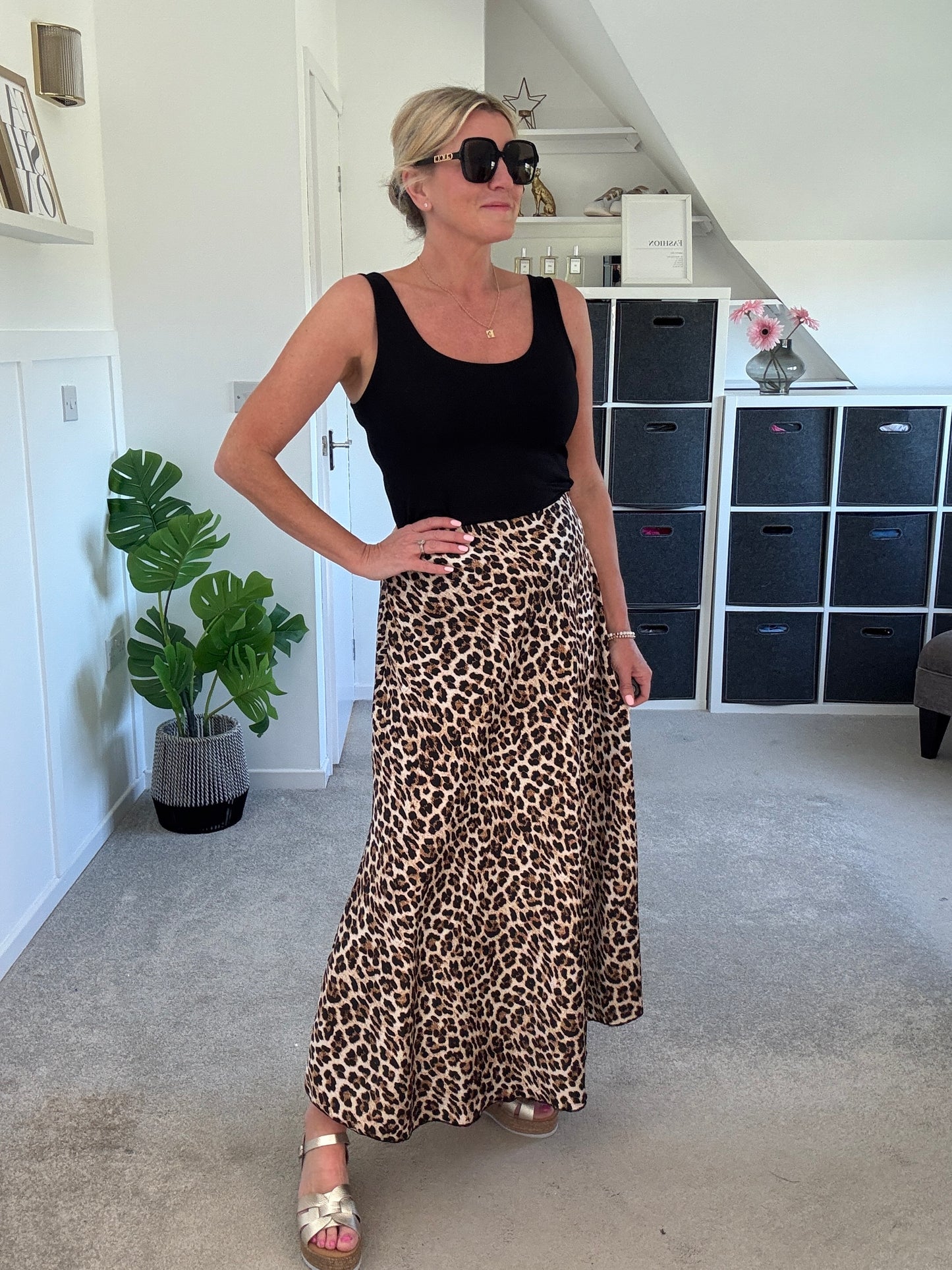 Leopard Print Floaty Satin Slip Skirt