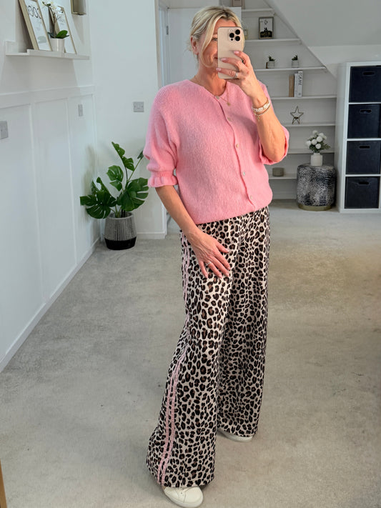 Pink Alpaca Mix Frill Sleeve Cardigan