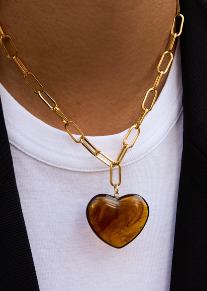 Tortoiseshell Heart Pendant Gold Chain Necklace