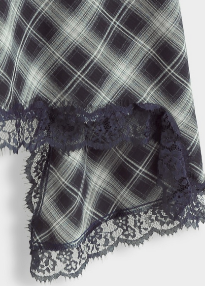 Black/Grey Tartan Lace Trim Midi Skirt