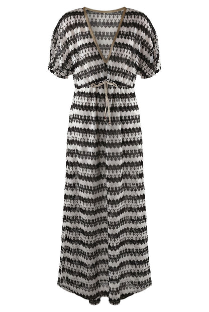 White/Black Wave MaxiBeach Dress