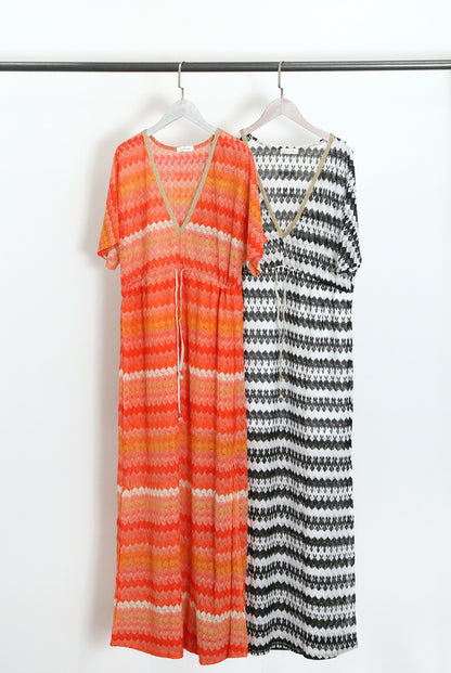White/Black Wave MaxiBeach Dress