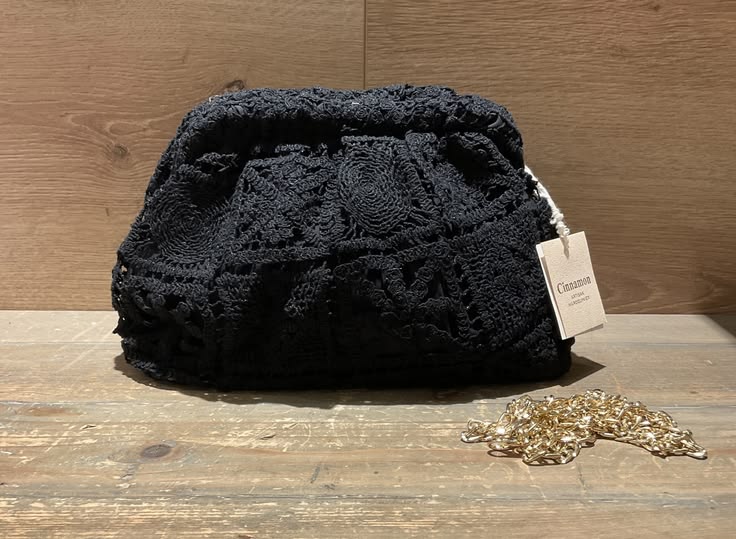 Black Lace Crochet Clutch Bag