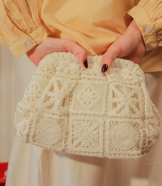 Ecru Lace Crochet Clutch Bag