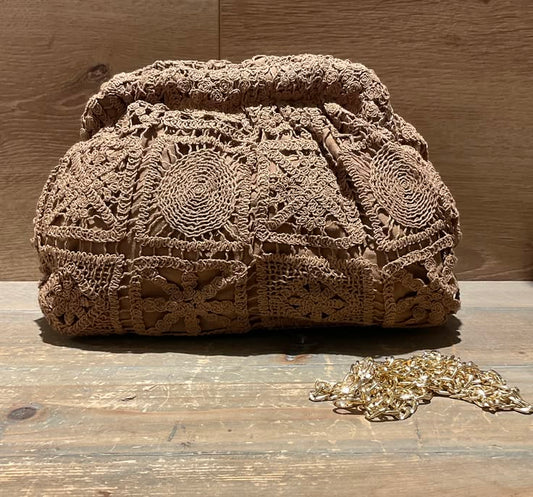 Chocolate Lace Crochet Clutch Bag