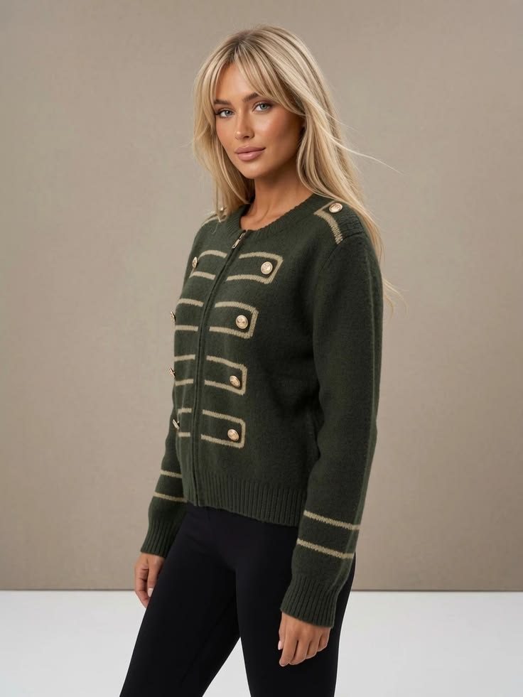 Chocolate Military Zip Front Knitted Cardi