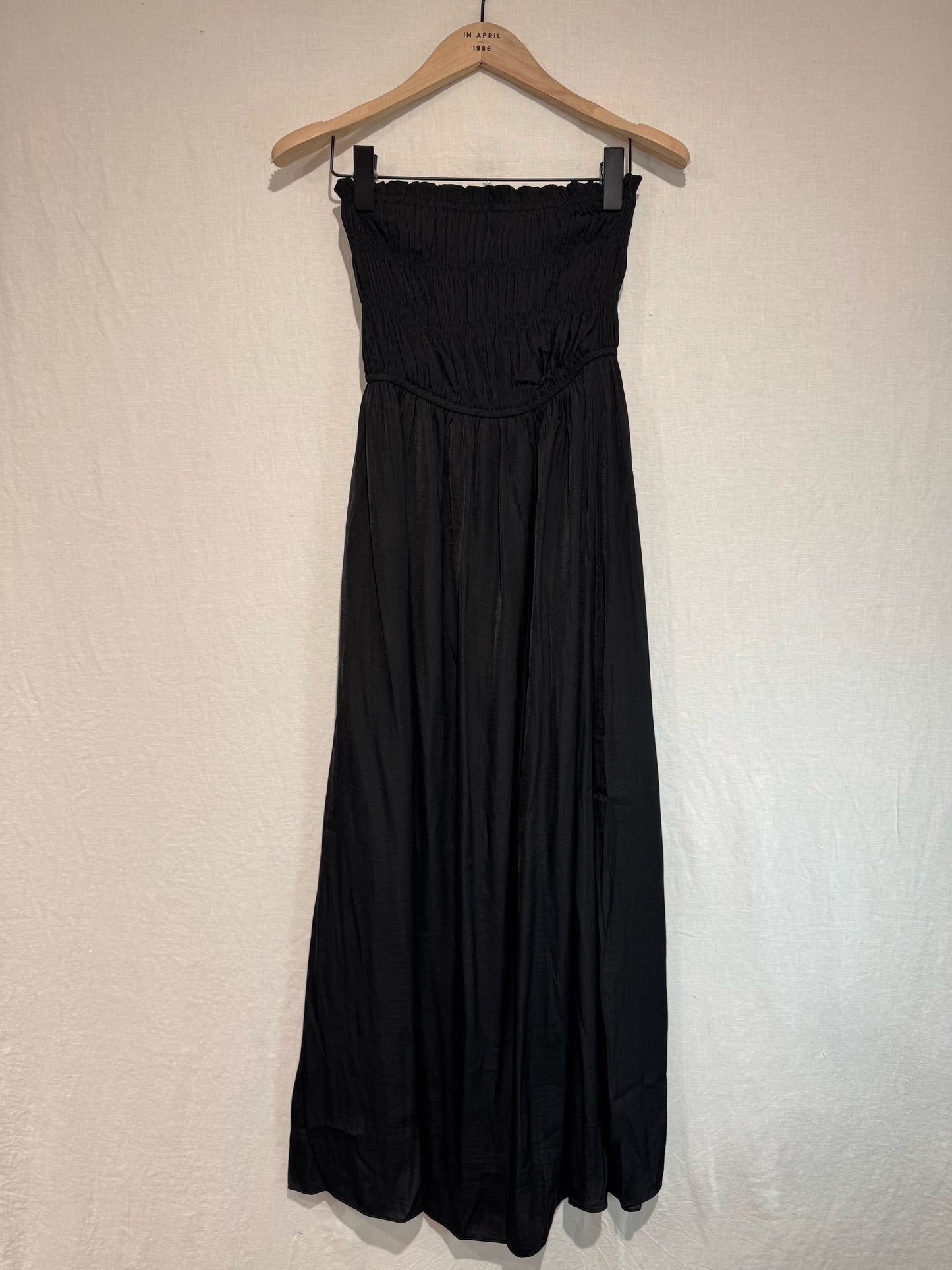 Khaki Strapless Shirred Dress