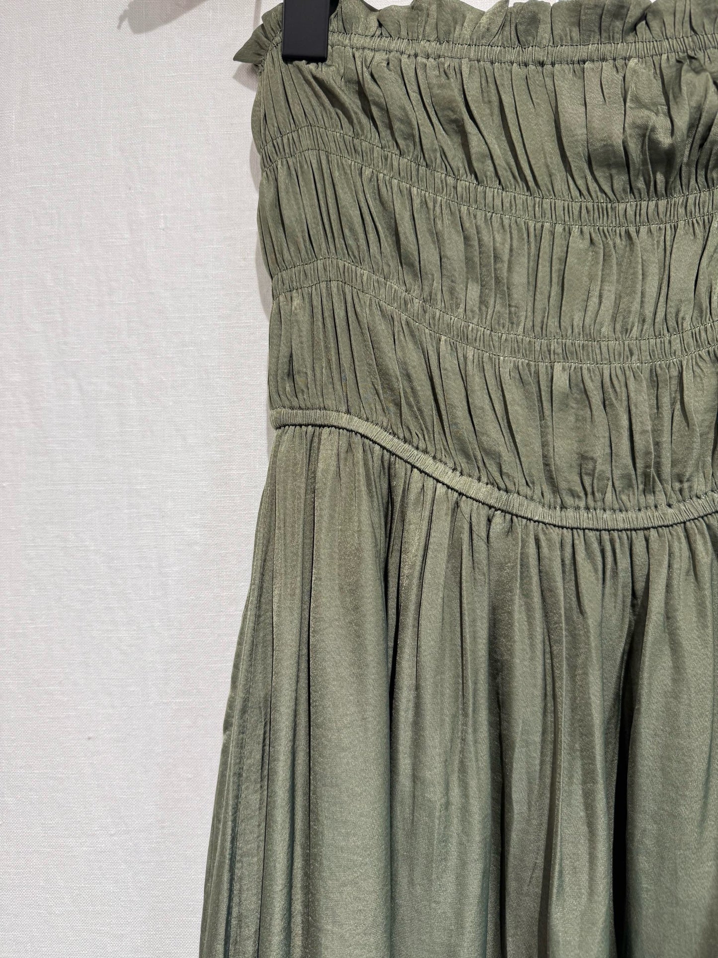 Khaki Strapless Shirred Dress
