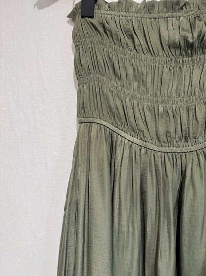 Khaki Strapless Shirred Dress