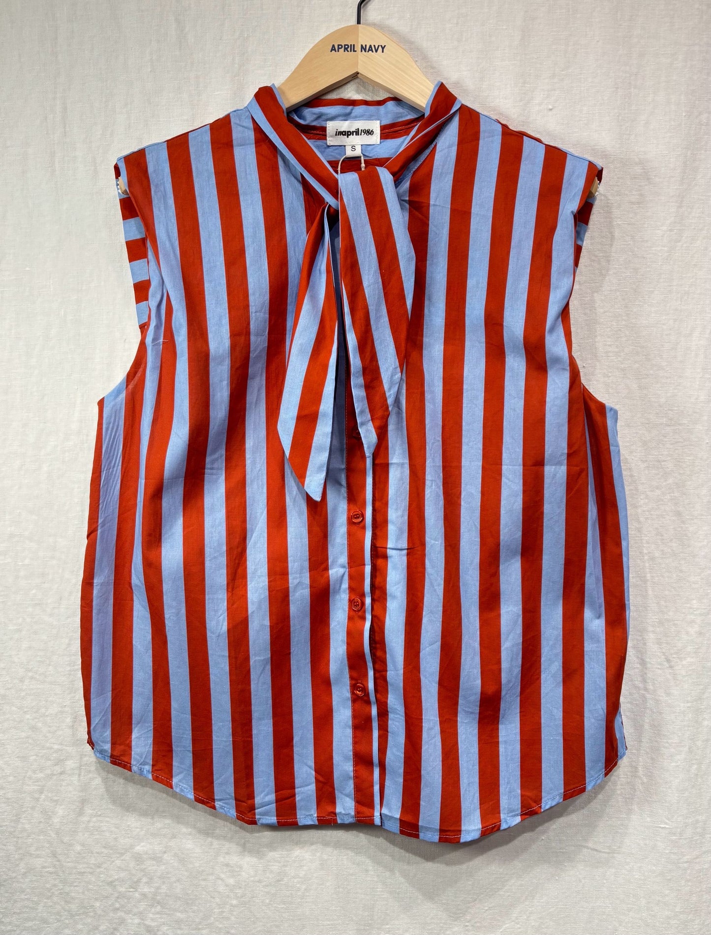 Cornflower Blue Stripe Tie-Neck Blouse